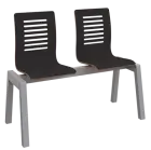 CARMEN PLUS 2, dřevěná lavice do čekárny, 2-sedák, černá, kostra stříbrná